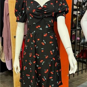 Cherry Print Black Dress